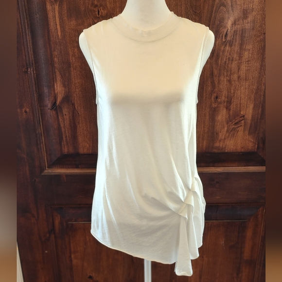 Elegant Yet Casual Saints Rouched detail White Tank Top - Picture 2 of 11